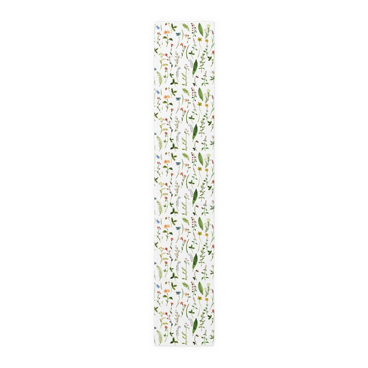 Green Herbs n Flowers Print on White Table Runners - Image 16