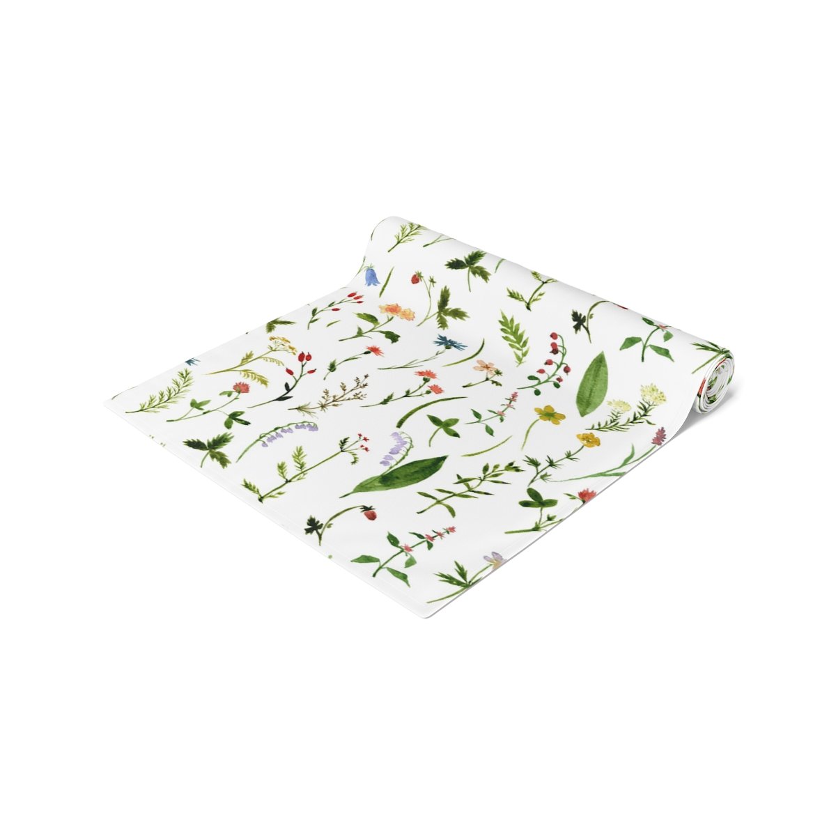 Green Herbs n Flowers Print on White Table Runners - Image 17
