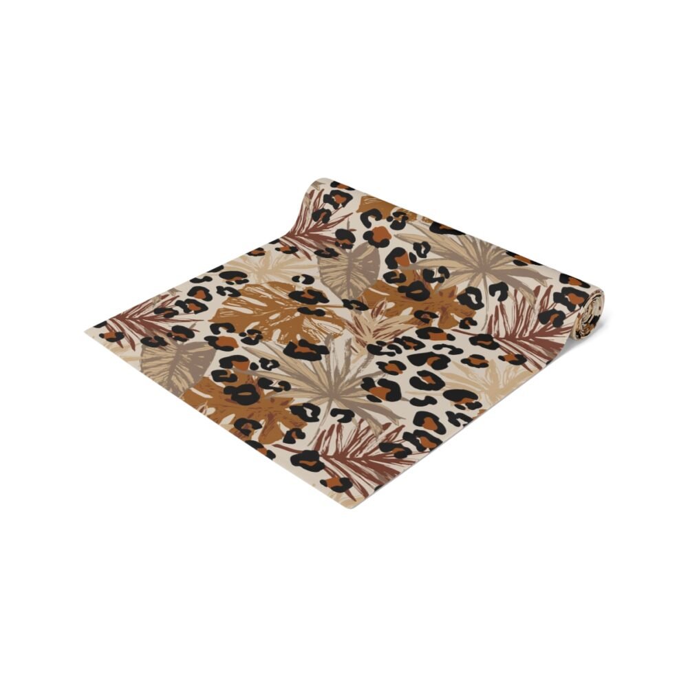 Trendy Tropical Leaf n Camouflage Spots Brown Table Runners - Image 17