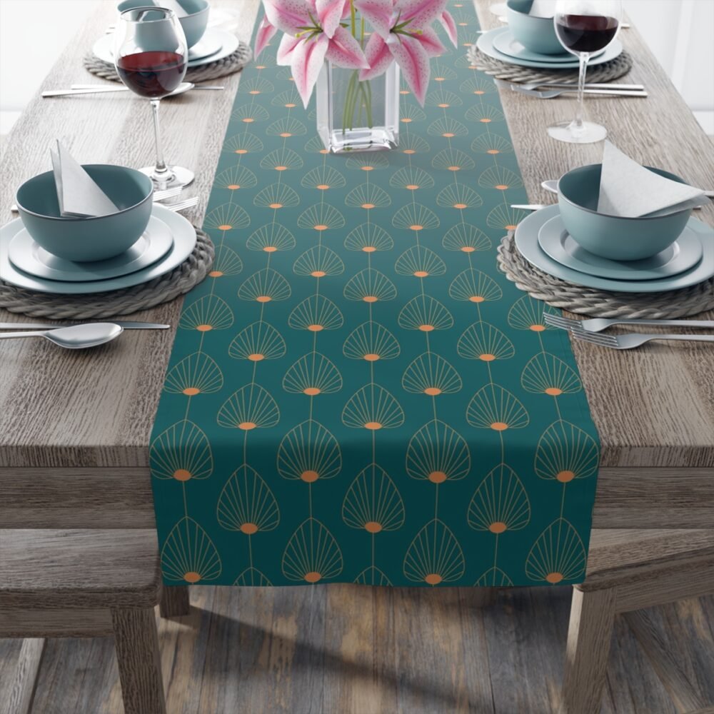 Stylish Fan Shaped Orange n Teal Dining Table Runners - Image 20