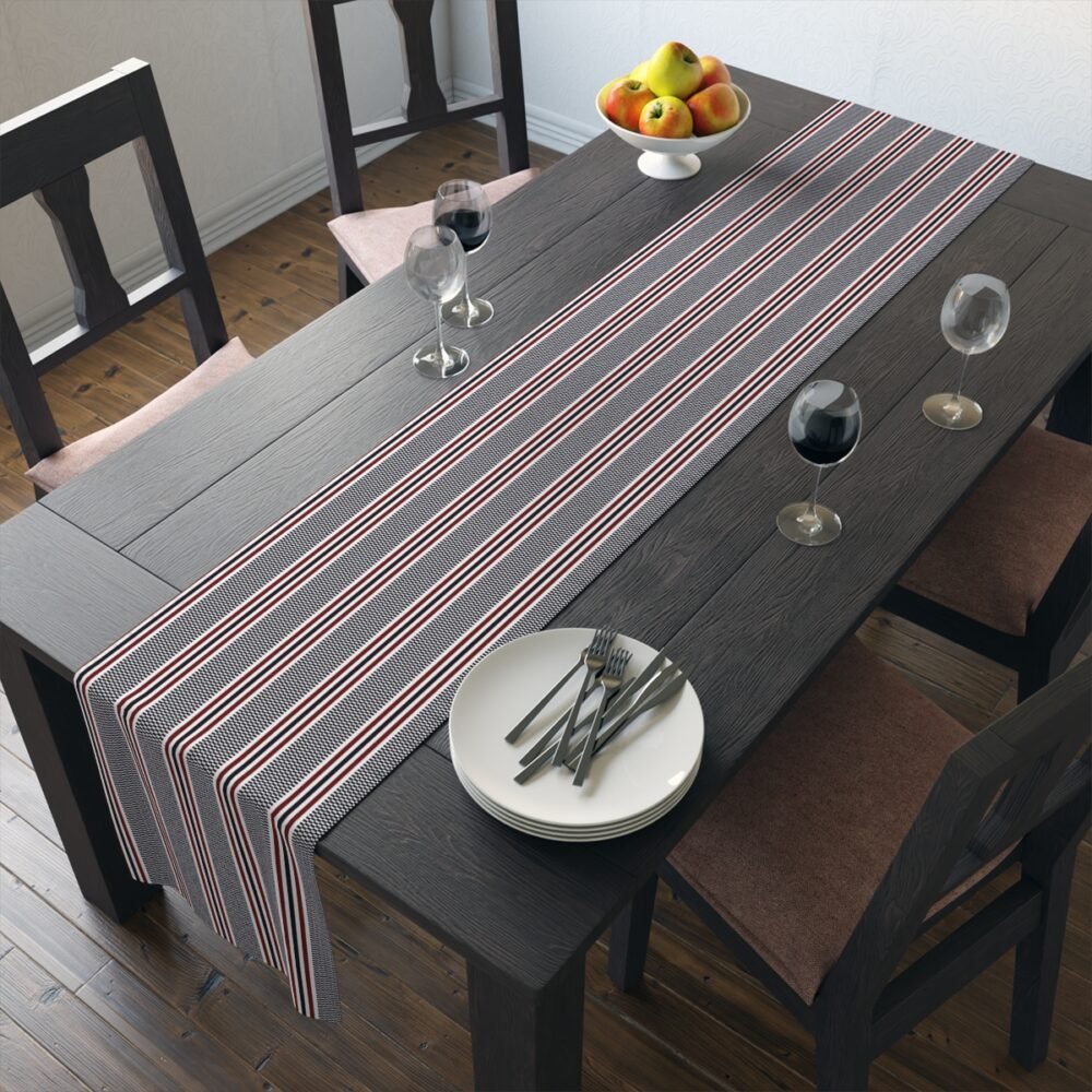 Navy Blue Striped Textured Dining Table Runners - Image 19