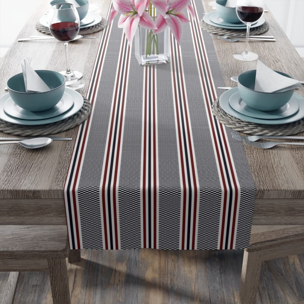 Navy Blue Striped Textured Dining Table Runners - Image 20
