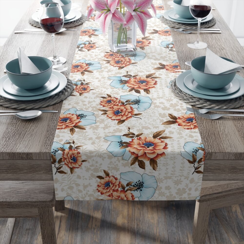 Beautiful Orange Flower Print on Cream Table Runners - Image 20