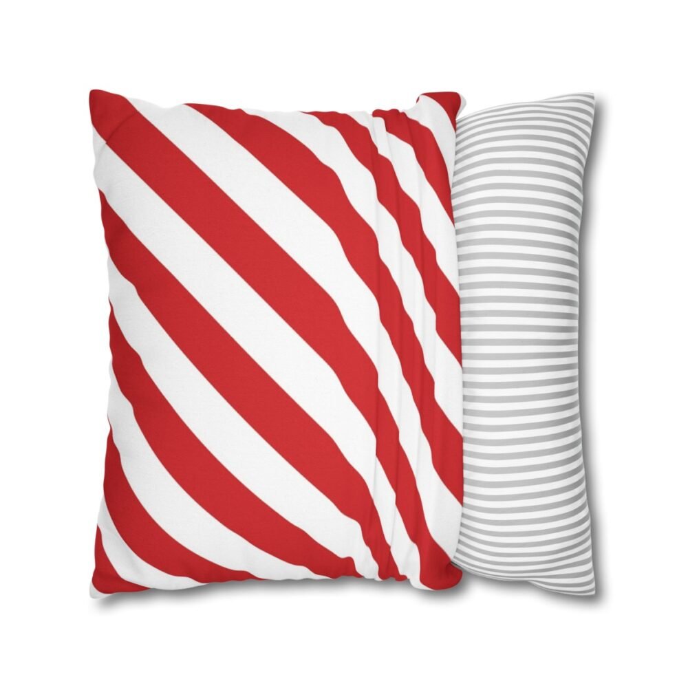 Red and White Geometric Striped Square Pillow Covers - Image 2