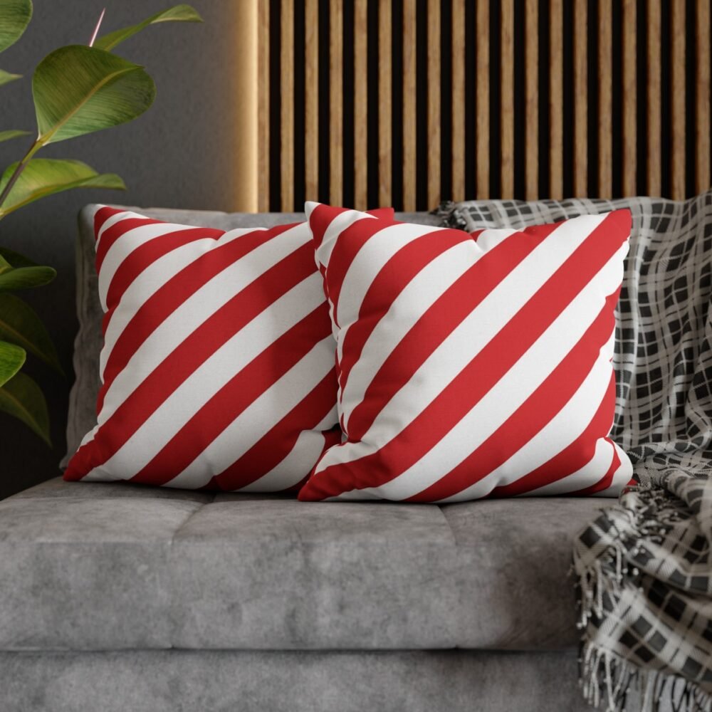 Red and White Geometric Striped Square Pillow Covers - Image 5