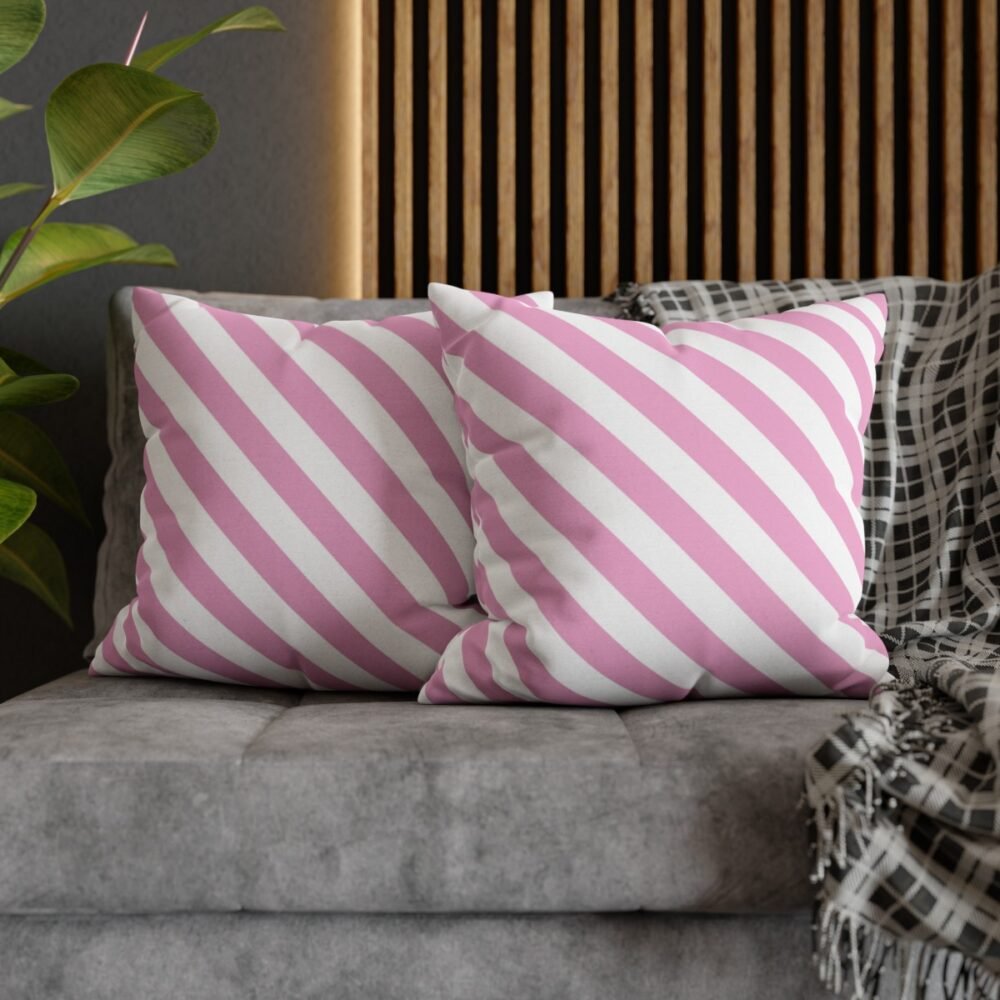 Printed Pink and White Striped Throw Pillow Covers - Image 5