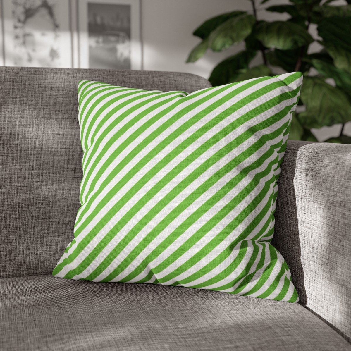 Printed Green Diagonal Striped Throw Pillow Covers - Image 4