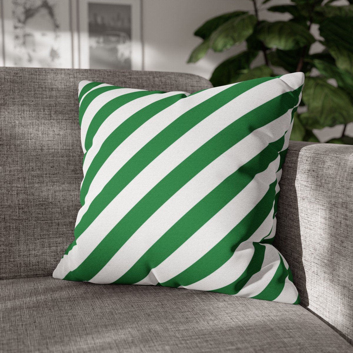 Dark Green and White Striped Throw Pillow Covers - Image 4
