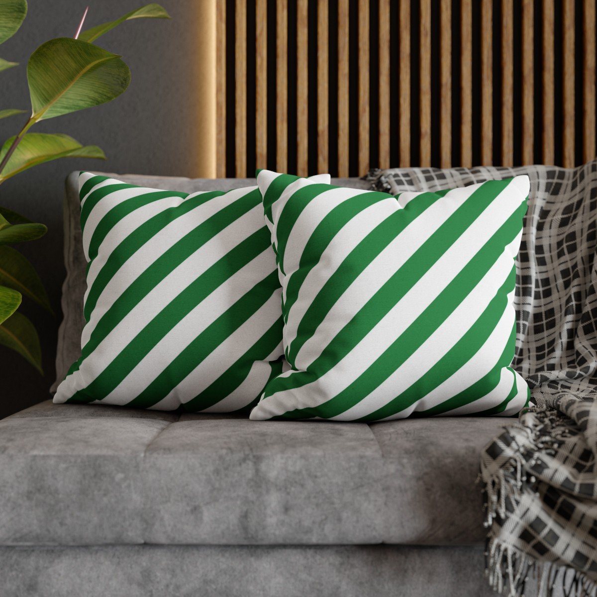 Dark Green and White Striped Throw Pillow Covers - Image 5