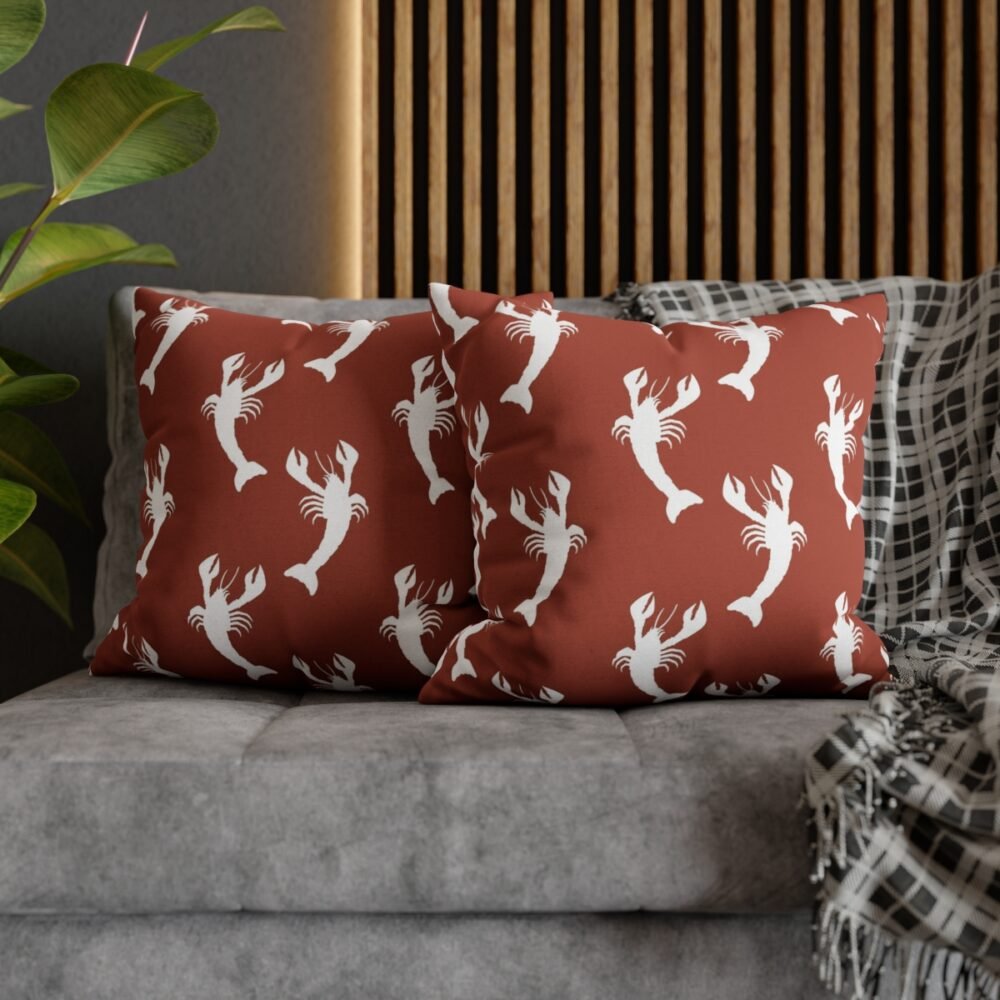 Printed Lobsters on Terracotta Throw Pillow Covers - Image 5