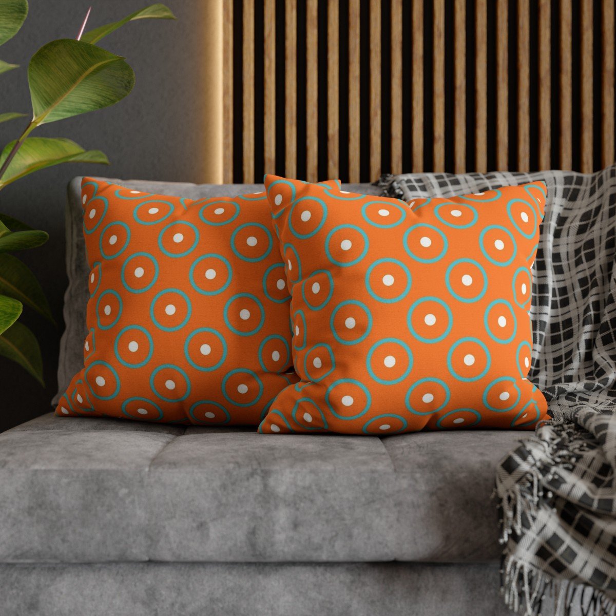 Stylish Polka Dot on Orange Couch Throw Pillow Covers - Image 5