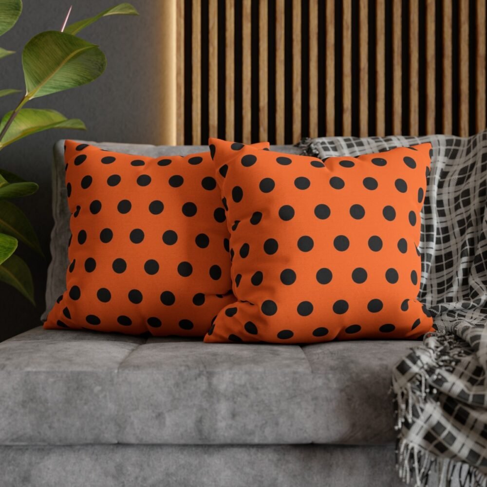 Halloween Polka Dots on Orange Throw Pillow Covers - Image 5