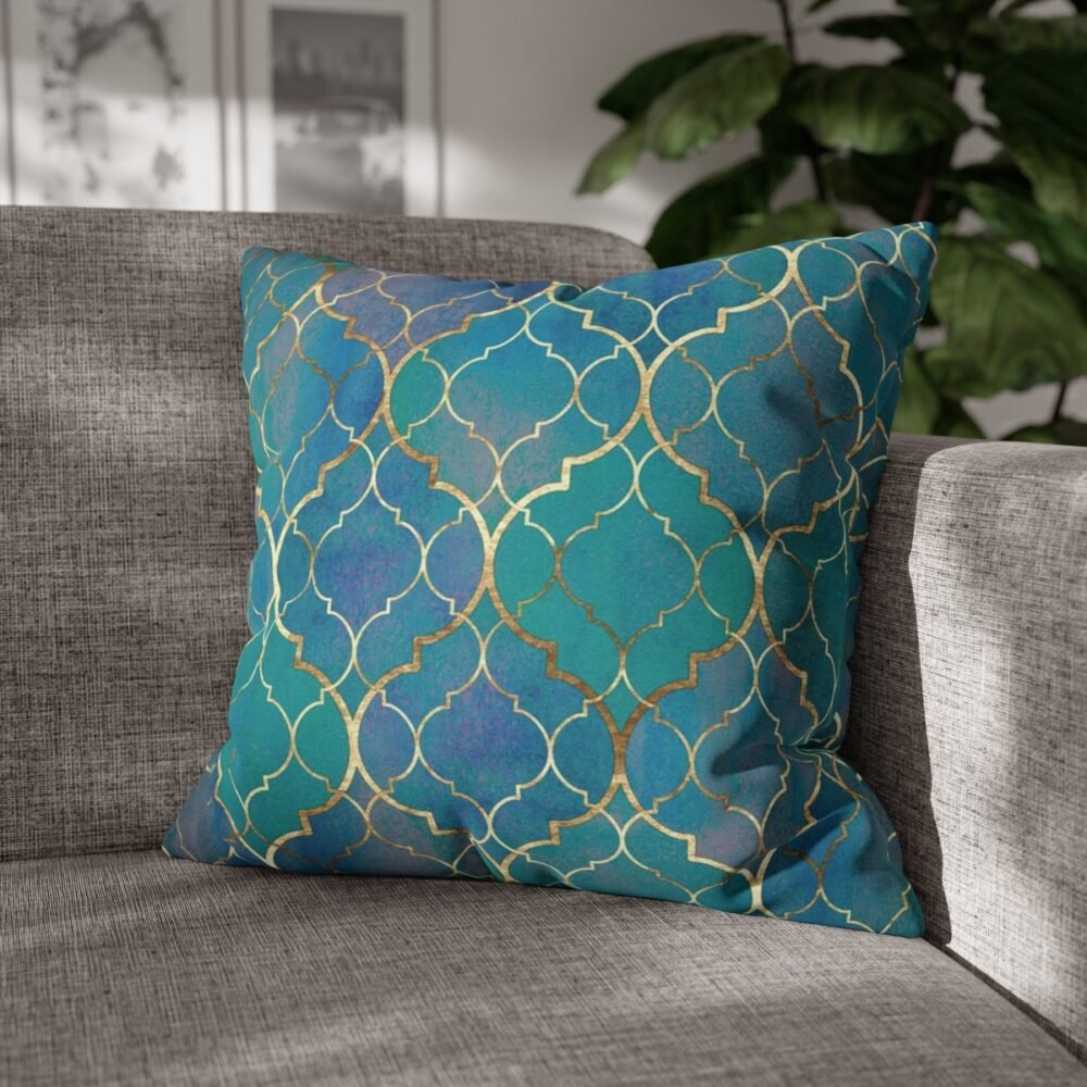 Decorative Teal n Gold Moroccan Throw Couch Pillow Covers - Image 4