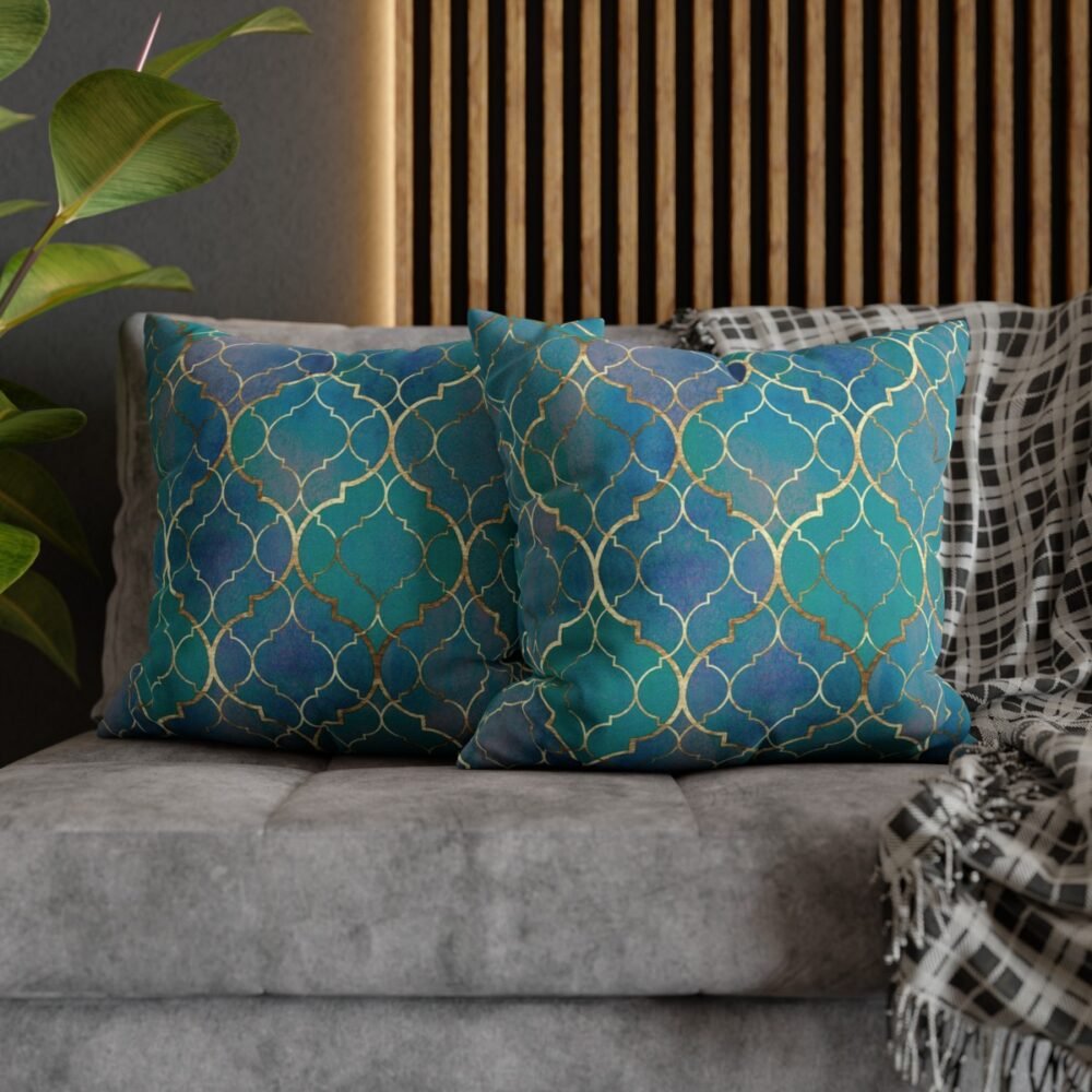 Decorative Teal n Gold Moroccan Throw Couch Pillow Covers - Image 5