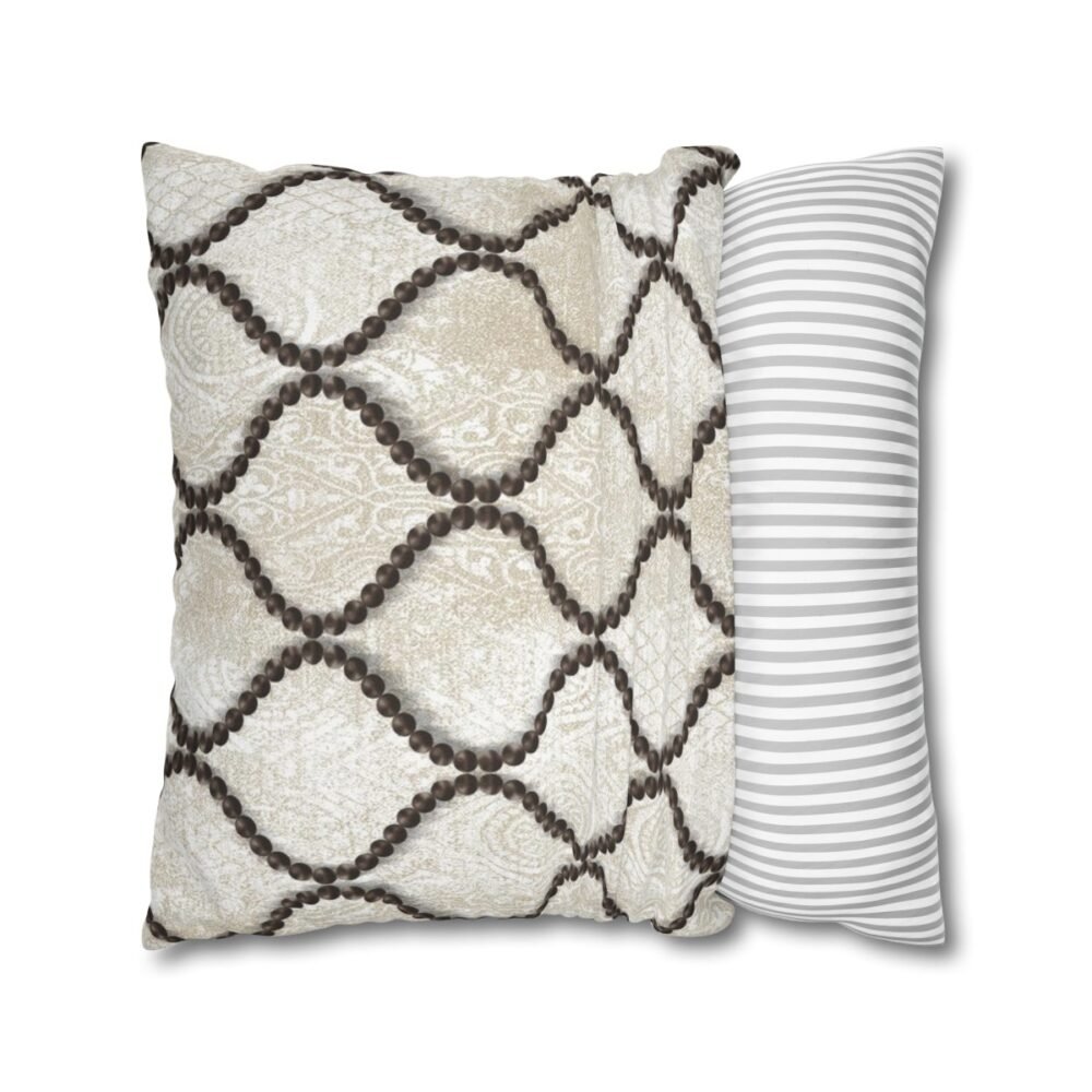 Abstract Wavy Line Pearls Moroccan Ecru Throw Pillow Covers - Image 2