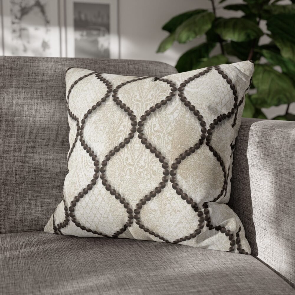 Abstract Wavy Line Pearls Moroccan Ecru Throw Pillow Covers - Image 4