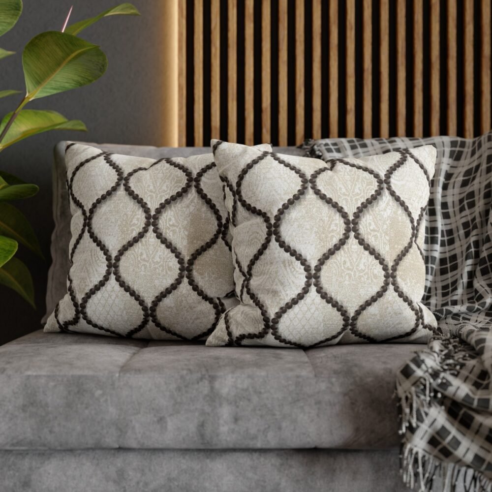 Abstract Wavy Line Pearls Moroccan Ecru Throw Pillow Covers - Image 5
