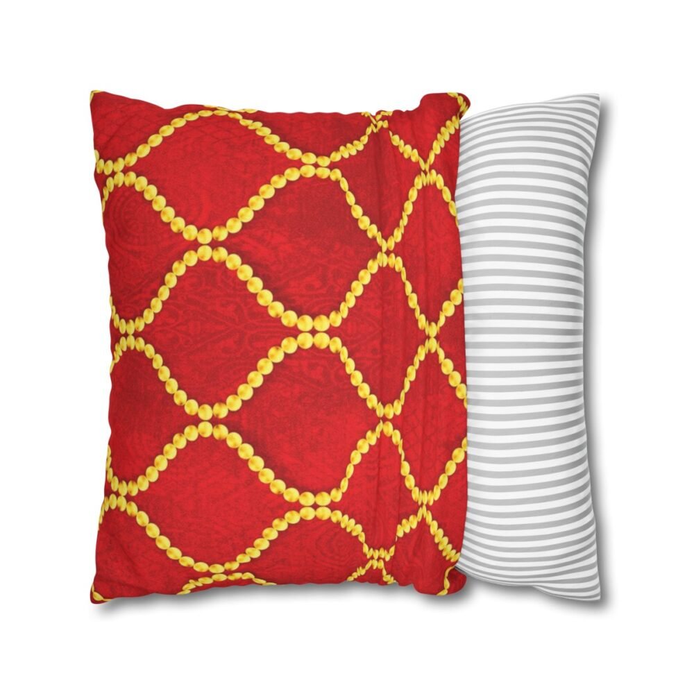 Luxurious Golden Pearls on Red Sofa Throw Pillow Covers - Image 2