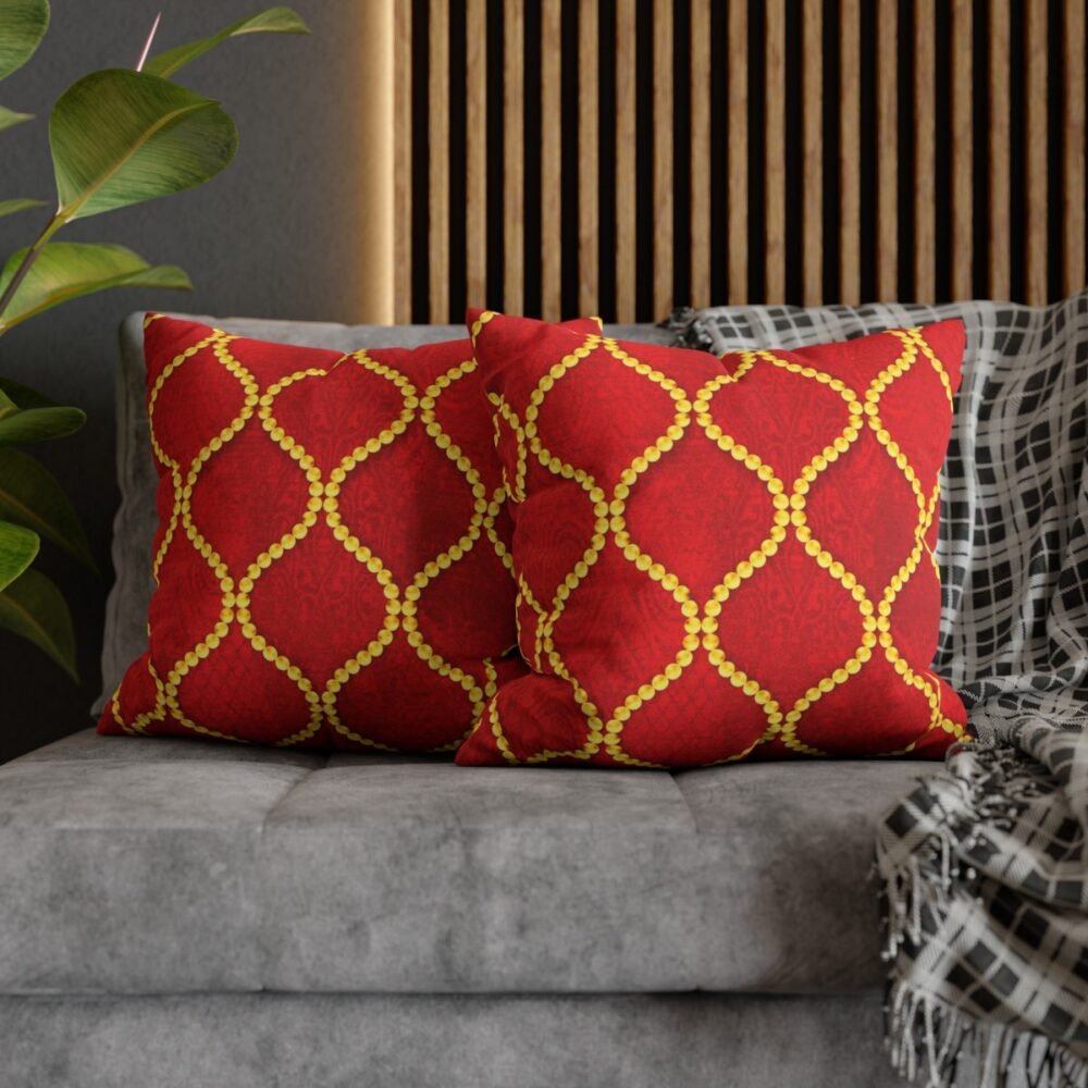 Luxurious Golden Pearls on Red Sofa Throw Pillow Covers - Image 5