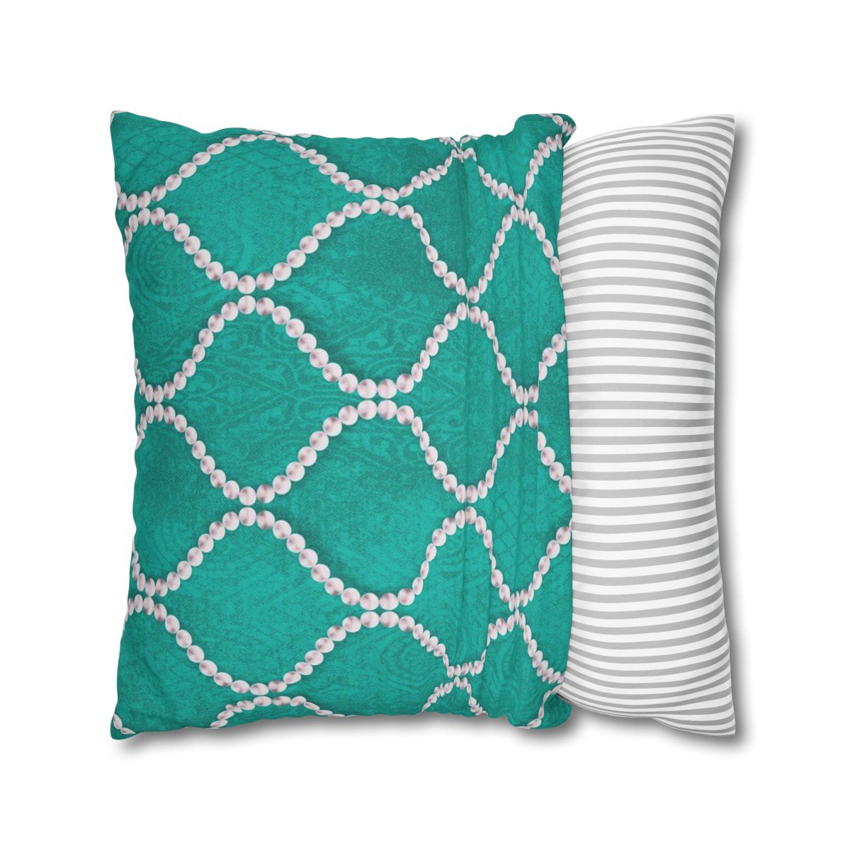 Printed Wavy Line Pearls Tiffany Blue Throw Pillow Covers - Image 2