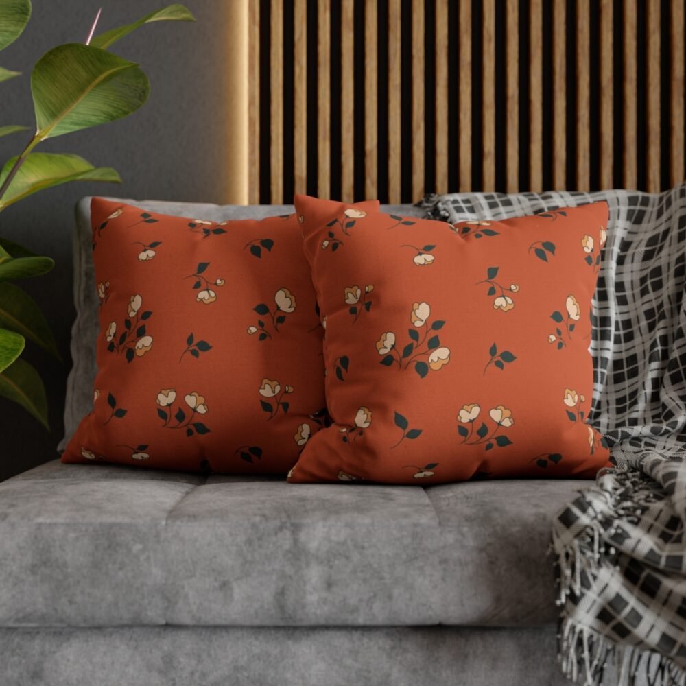 Cute Ditsy Floral Print Terracotta Throw Pillow Covers - Image 5