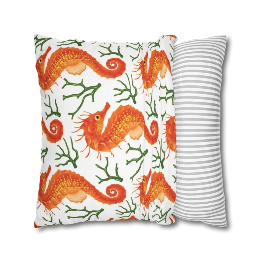 Orange Seahorse and Green Coral Throw Pillow Covers - Image 2