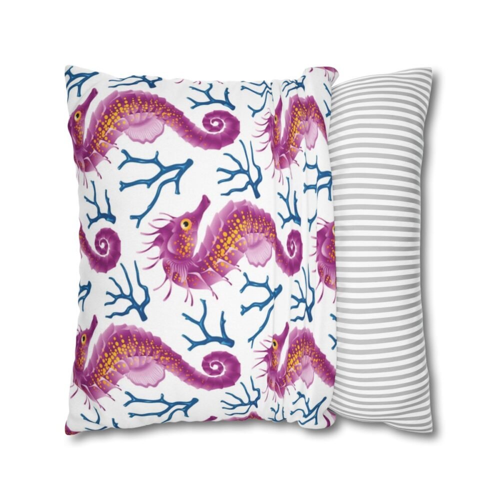 Cute Purple Seahorse n Blue Coral Throw Pillow Covers - Image 4