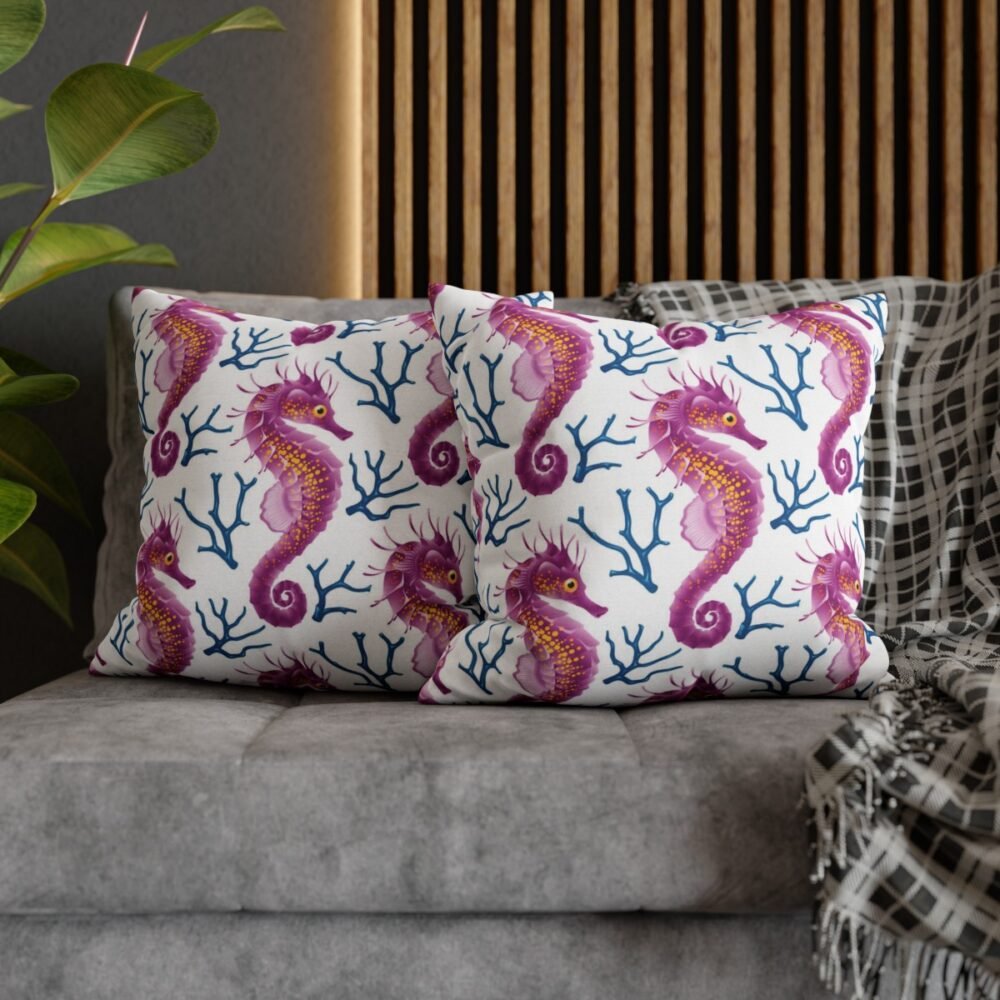 Cute Purple Seahorse n Blue Coral Throw Pillow Covers - Image 7