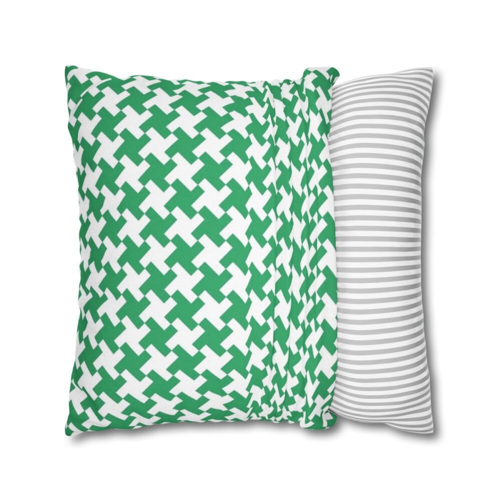 Green n White Houndstooth Fabric Throw Pillow Covers - Image 2