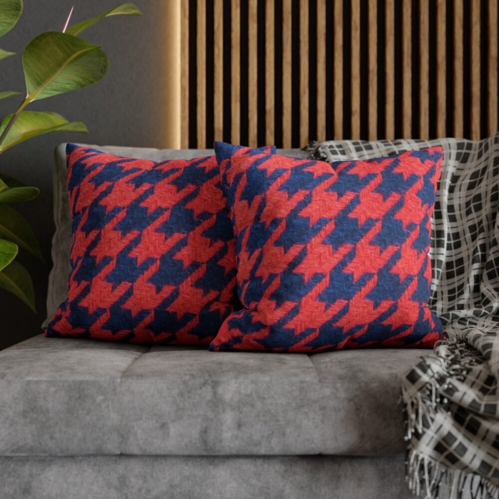 Beautiful Navy n Red Houndstooth Throw Pillow Covers - Image 5