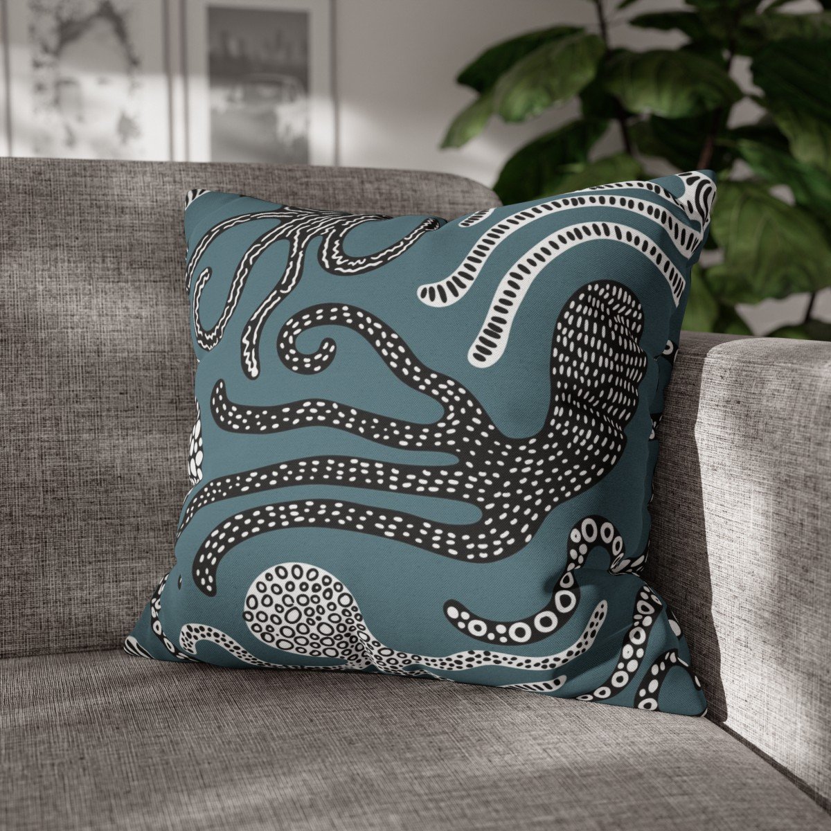 Scandinavian Style Blue Octopus Throw Pillow Covers - Image 4