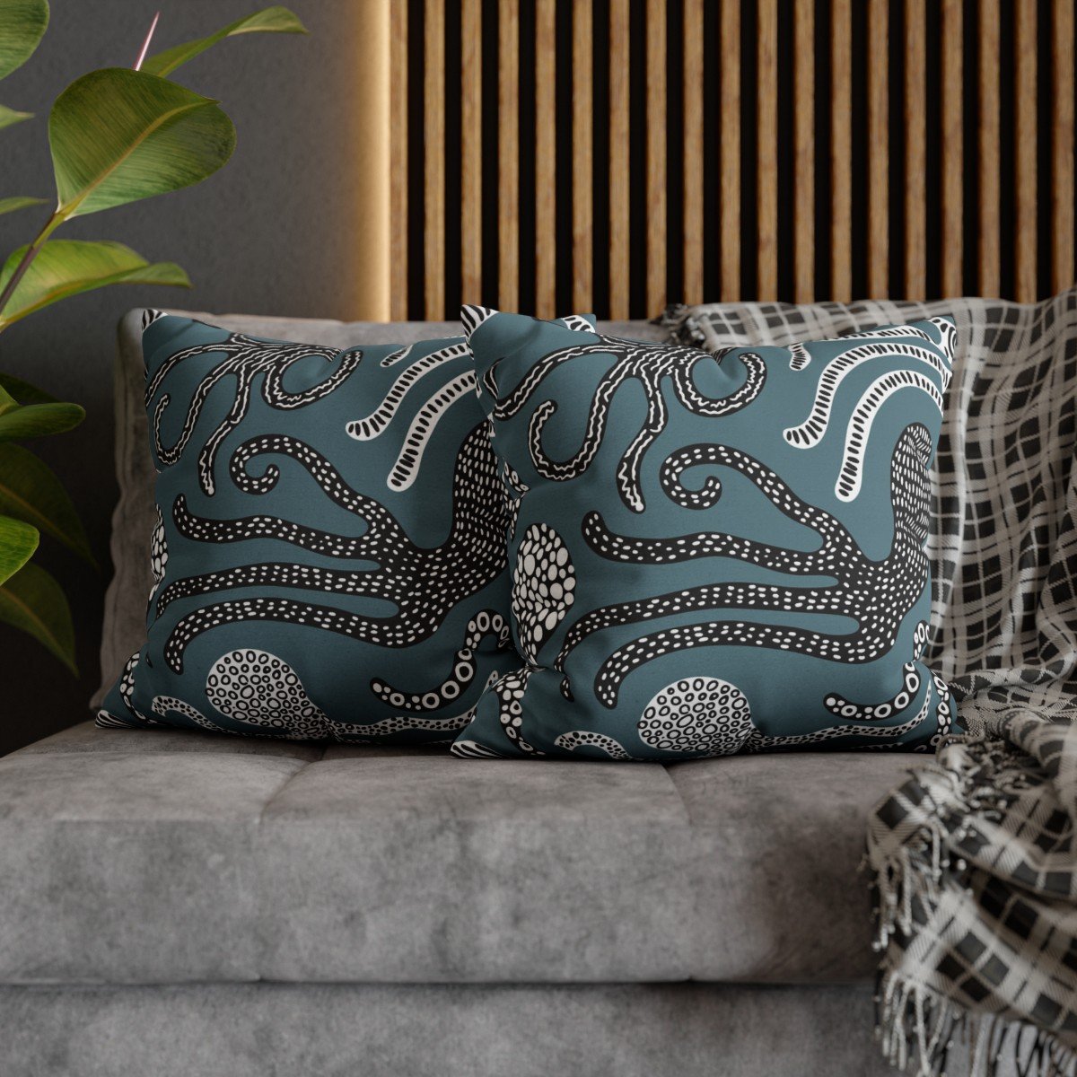 Scandinavian Style Blue Octopus Throw Pillow Covers - Image 5