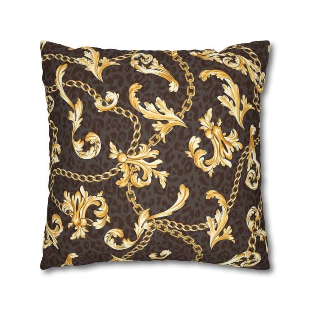 Gold Baroque n Chain Print on Black Throw Pillow Covers - Image 3
