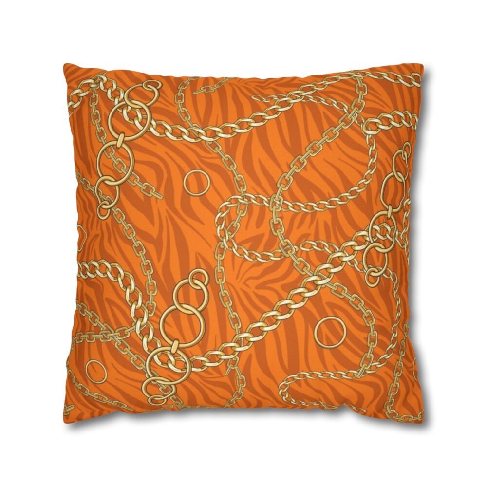 Trendy Golden Chain Print on Orange Zebra Throw Pillow Covers