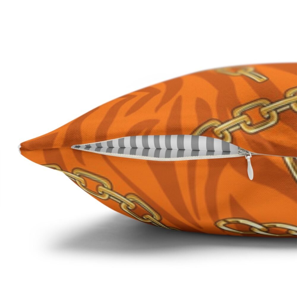 Trendy Golden Chain Print on Orange Zebra Throw Pillow Covers - Image 3
