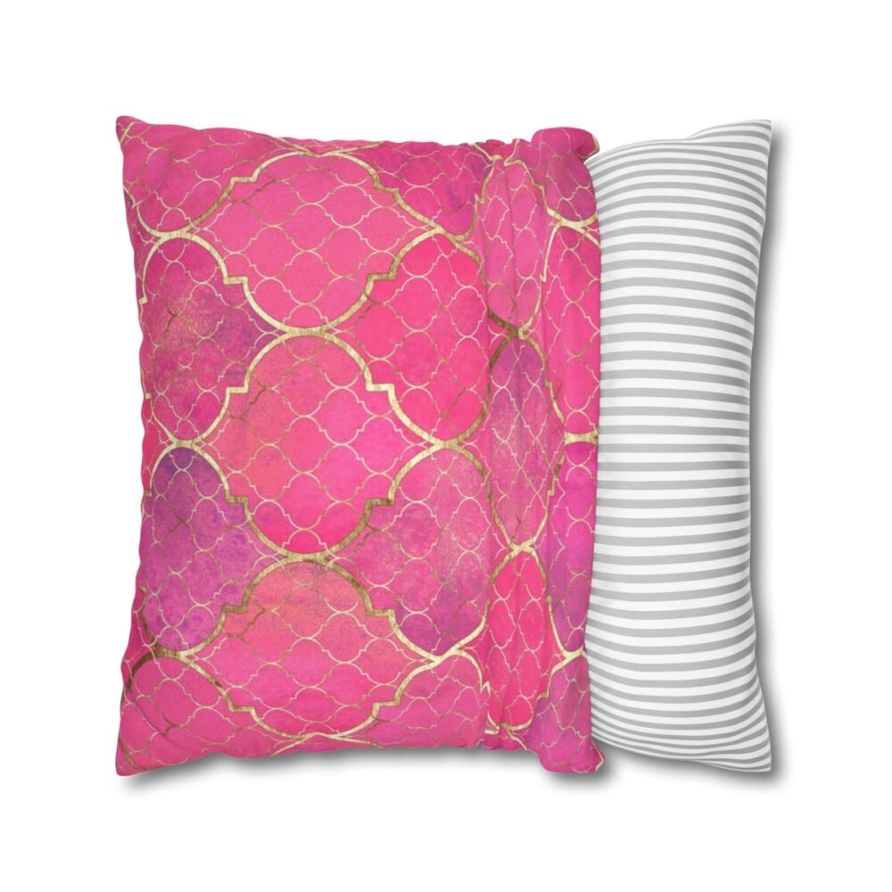 Bright Magenta Pink Gold Moroccan Throw Pillow Covers - Image 2