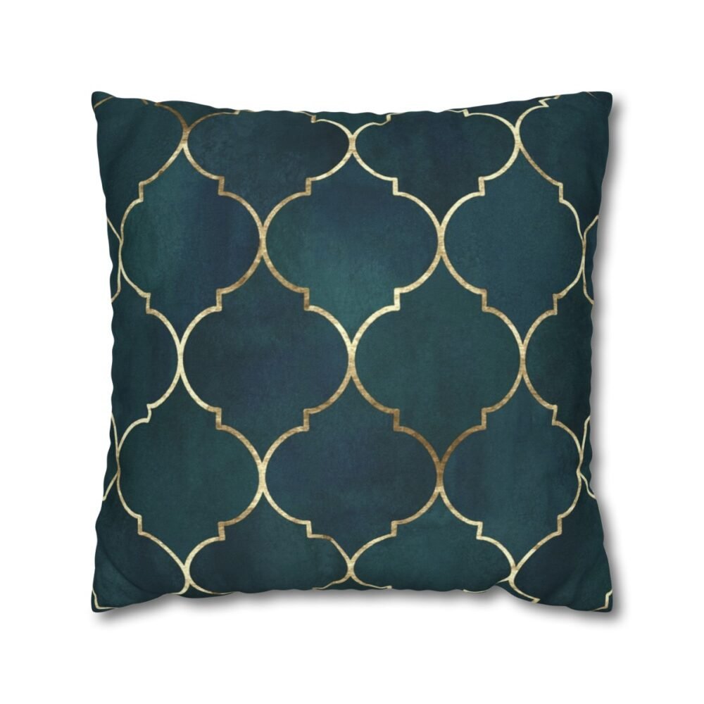 Moroccan Texture with Gold Line Teal Throw Pillow Covers