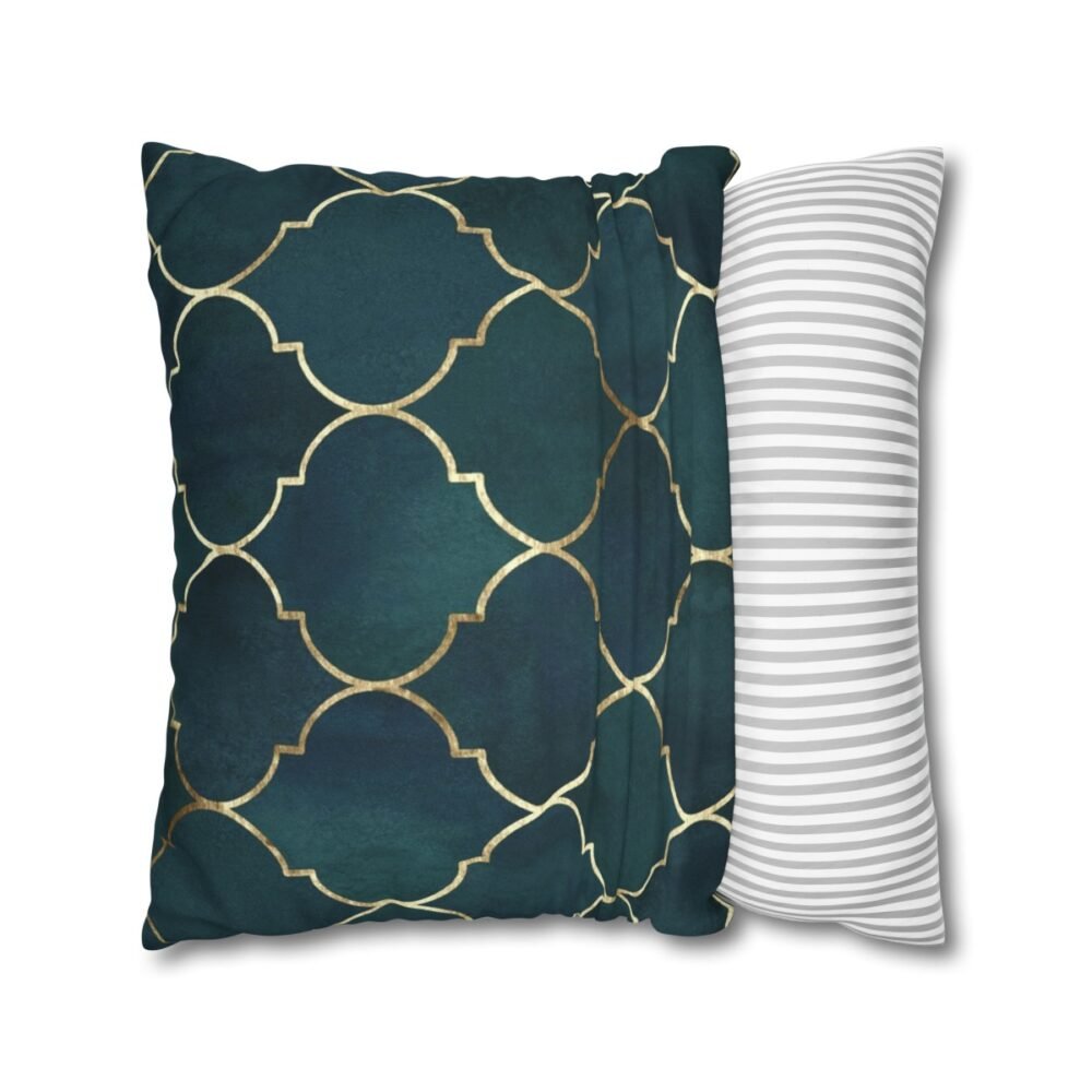 Moroccan Texture with Gold Line Teal Throw Pillow Covers - Image 2