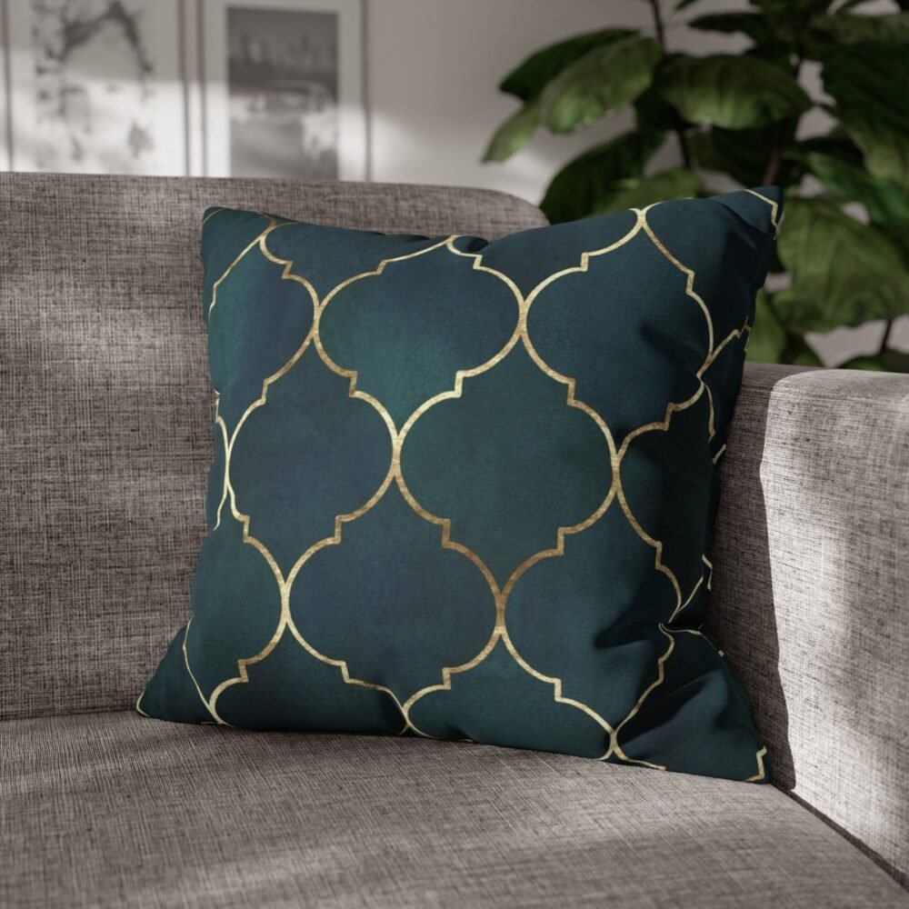 Moroccan Texture with Gold Line Teal Throw Pillow Covers - Image 4