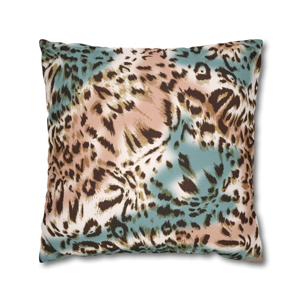 Cute Brown Blue Leopard Print Throw Pillow Covers