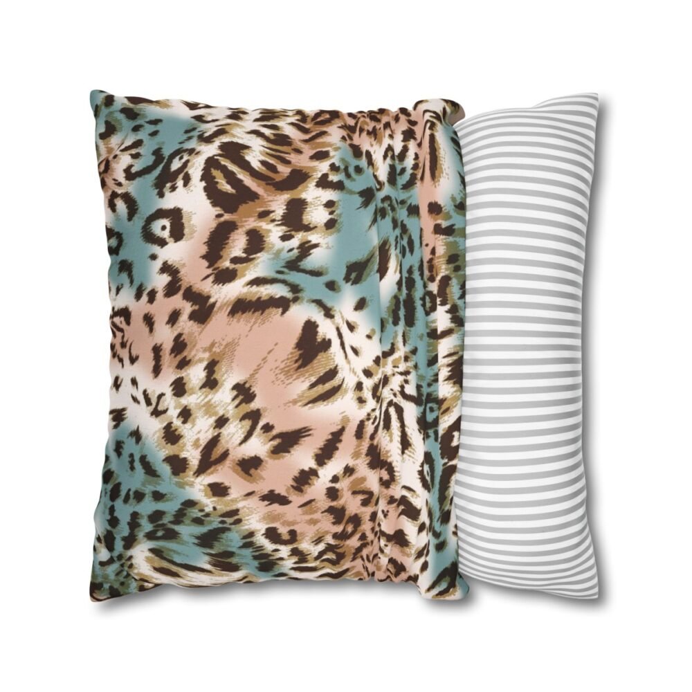 Cute Brown Blue Leopard Print Throw Pillow Covers - Image 2