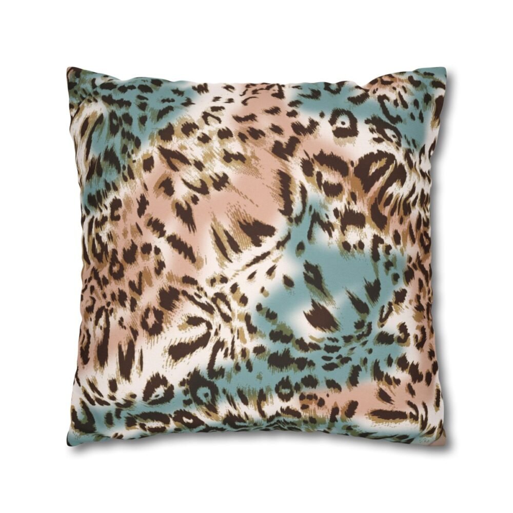 Cute Brown Blue Leopard Print Throw Pillow Covers - Image 3