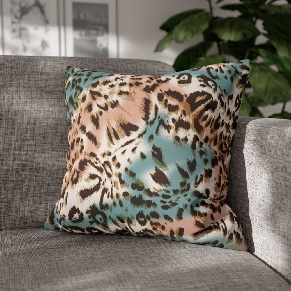 Cute Brown Blue Leopard Print Throw Pillow Covers - Image 6