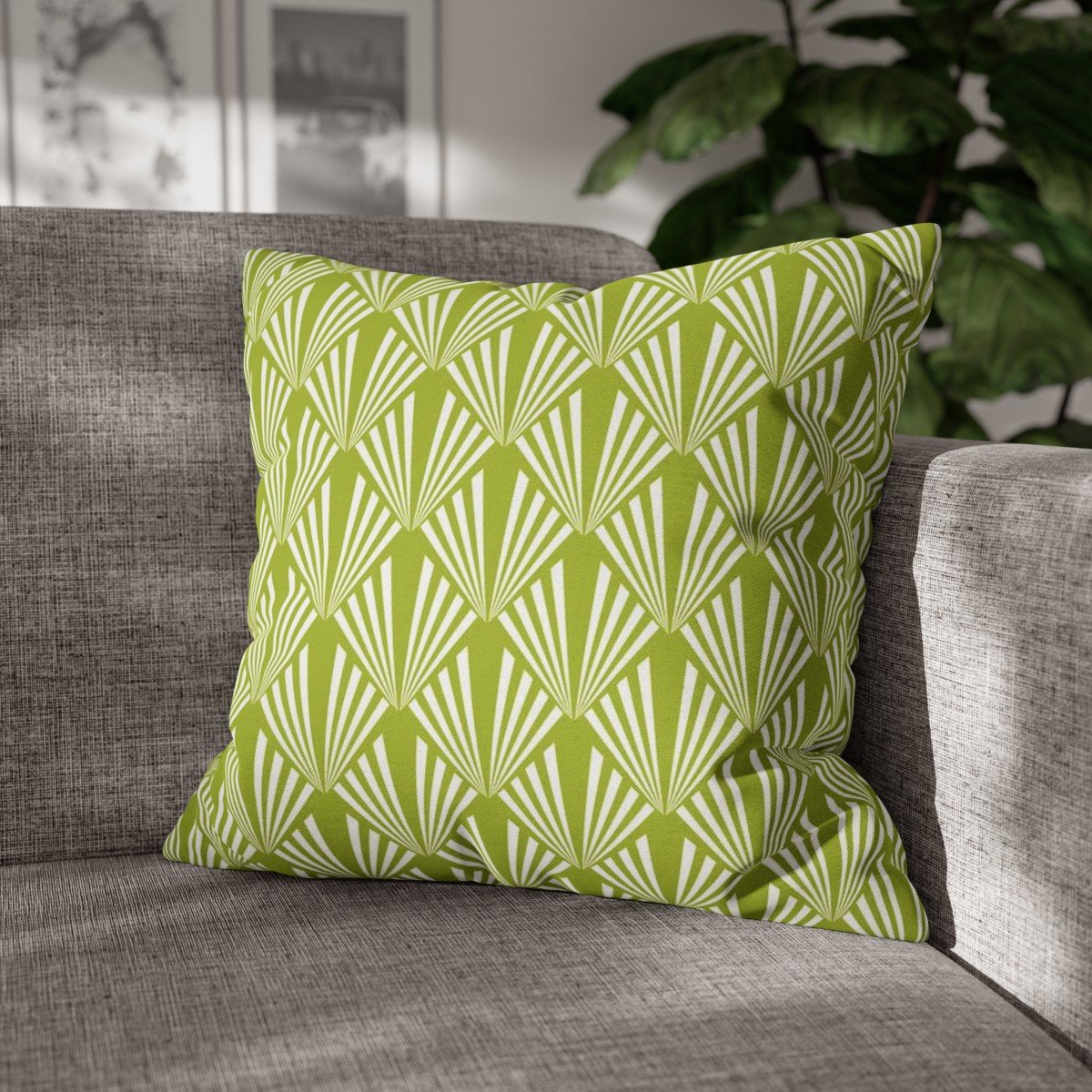 Retro Art Deco Chartreuse Green Throw Pillow Covers - Image 4