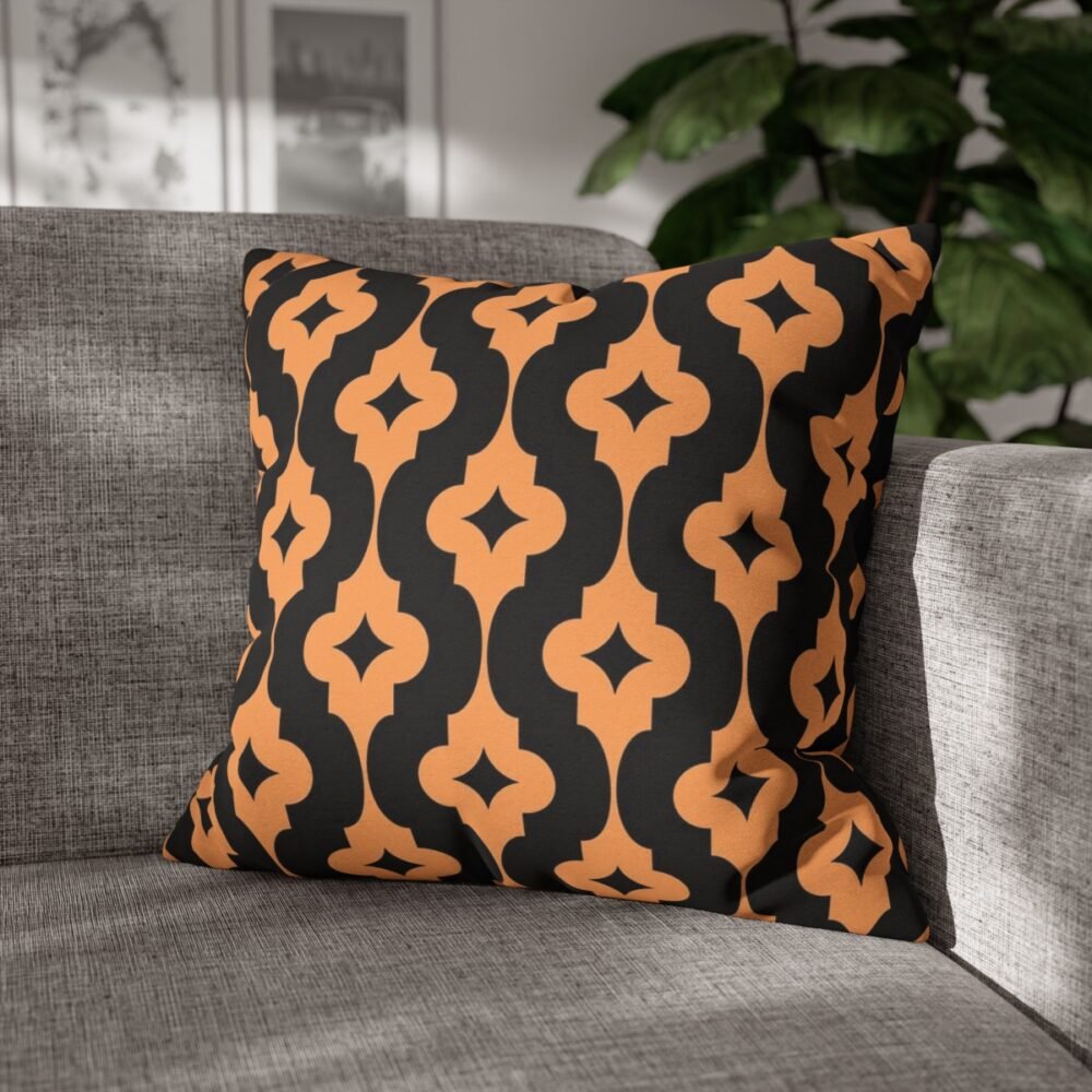 Retro Style Geometric Black Orange Throw Pillow Covers - Image 3
