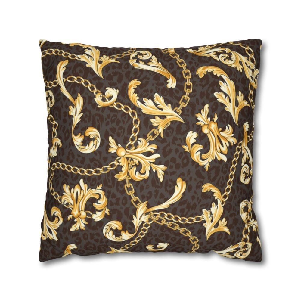 Gold Baroque n Chain Print on Black Throw Pillow Covers