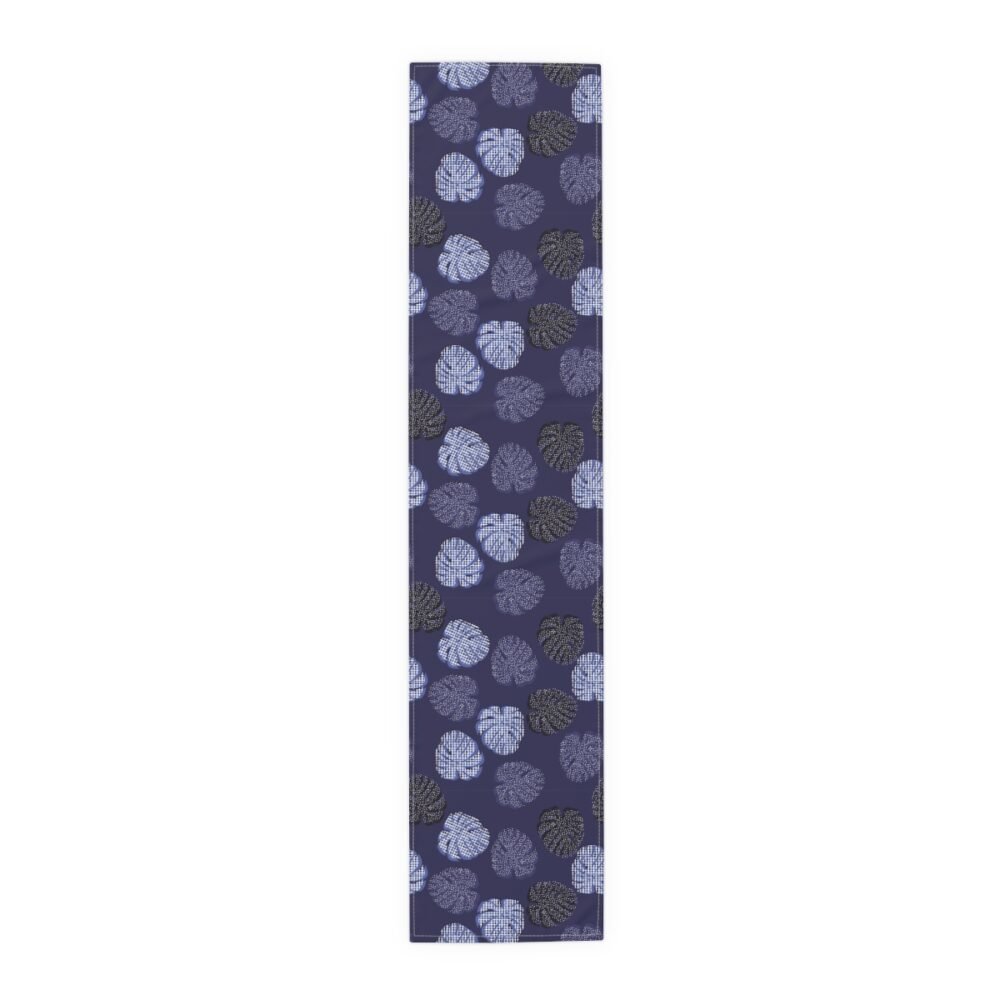 Monstera Tropical Leaves Print on Blue Dining Room Table Runners - Image 5