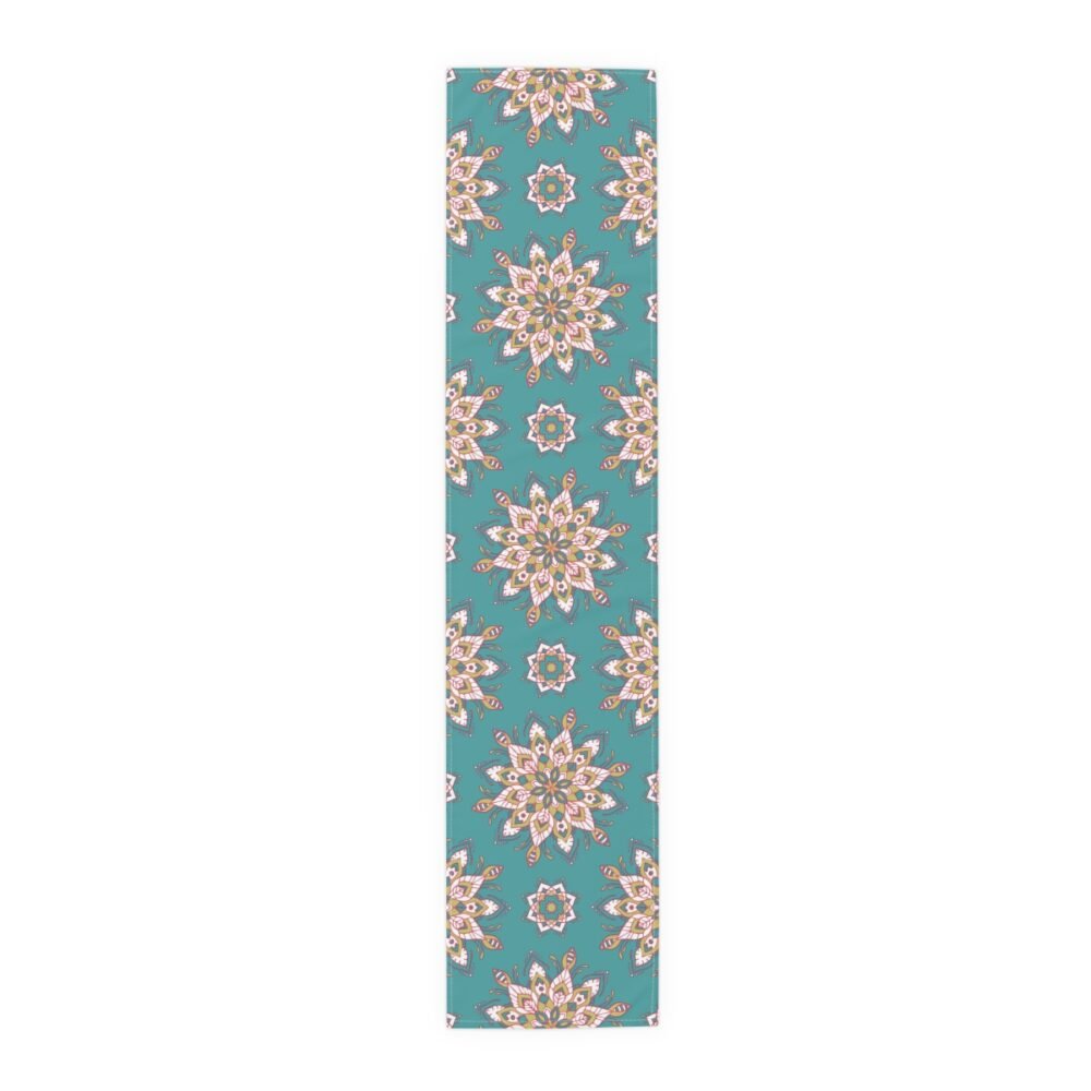 Mandala Flower Pattern on Teal Gold Table Runners - Image 5