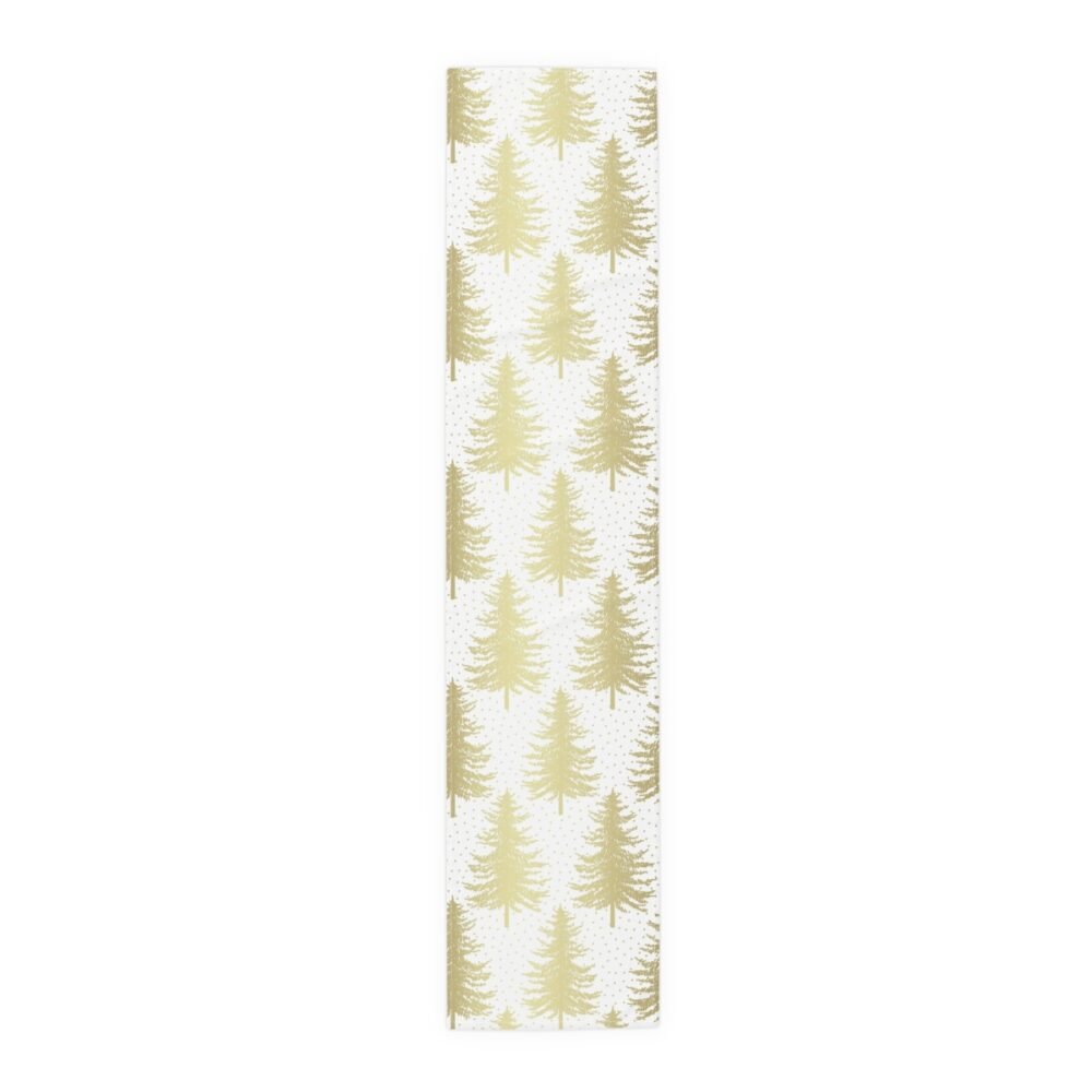 Noel Gold Firs Tree on White Christmas Holiday Table Runners - Image 5