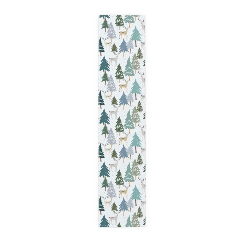 Cute Woodland Animal n Xmas Tree on White Holiday Table Runners - Image 5
